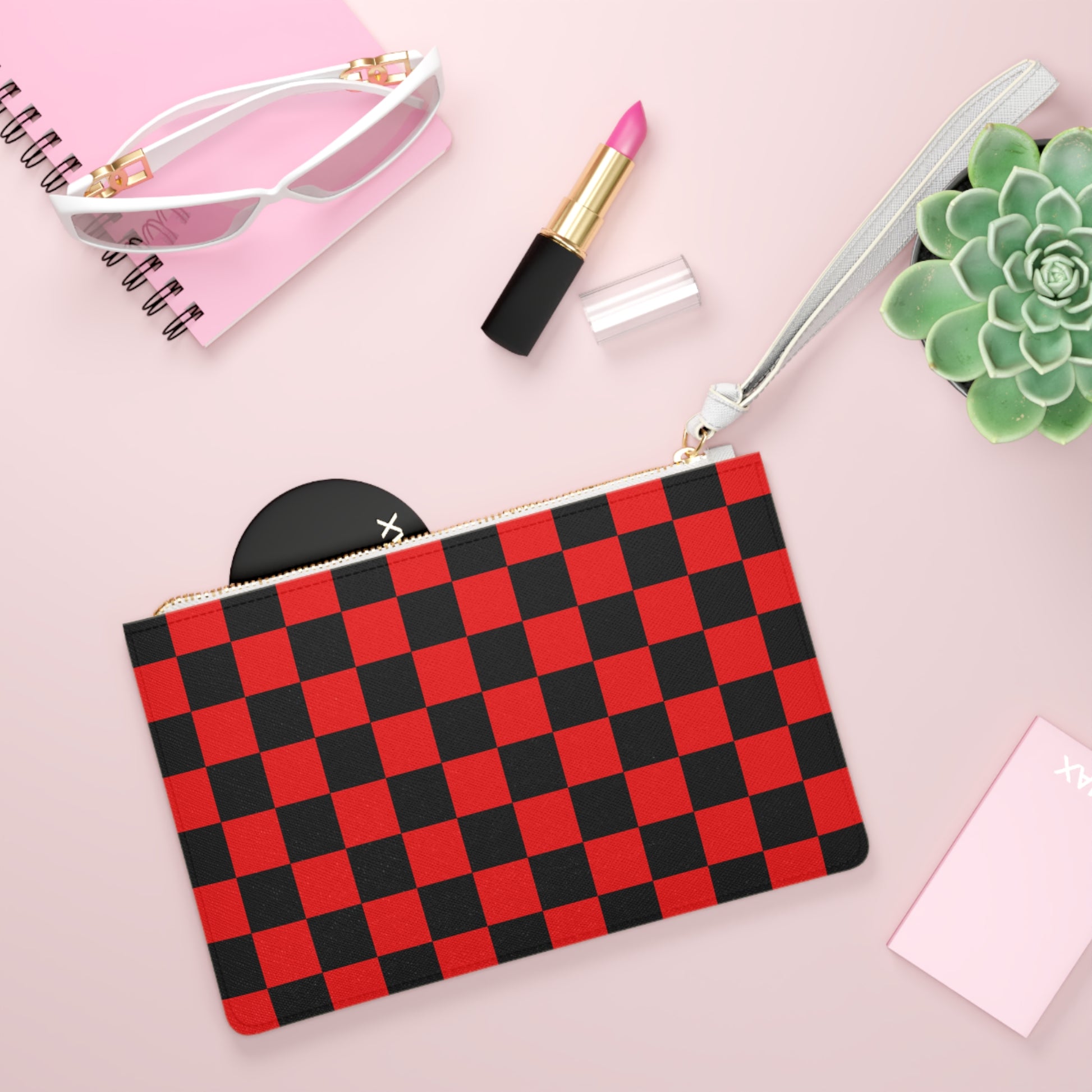 Checkerboard Red and Black Clutch Bag, Artsulli - Art is Long, Life is Short, Bags, , , , , , , 