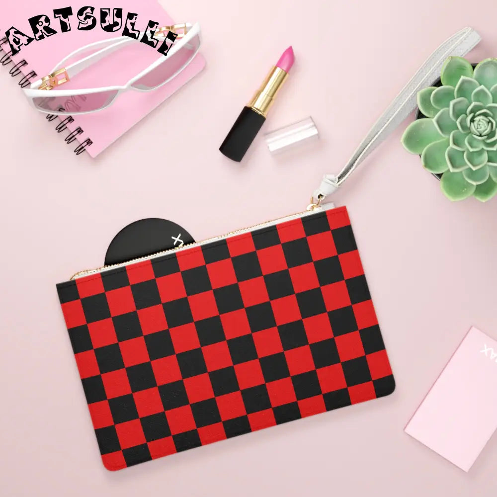 JAKKOUTTHEBXX Checkerboard Red and Black Clutch Bag JAKKOUTTHEBXX
