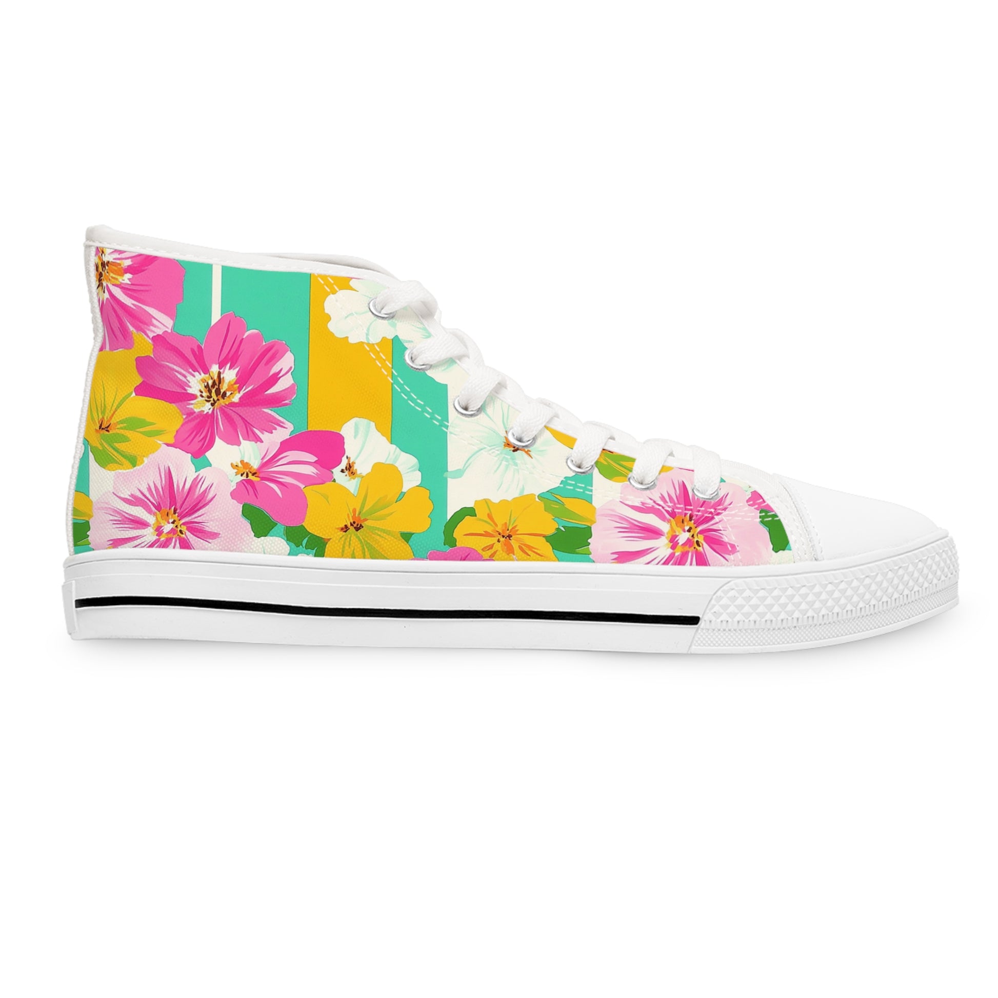Pastel x Floral x Stripes Multi-Color Women's High Top Sneakers, Artsulli - Art is Long, Life is Short, Shoes, , , , , , , 