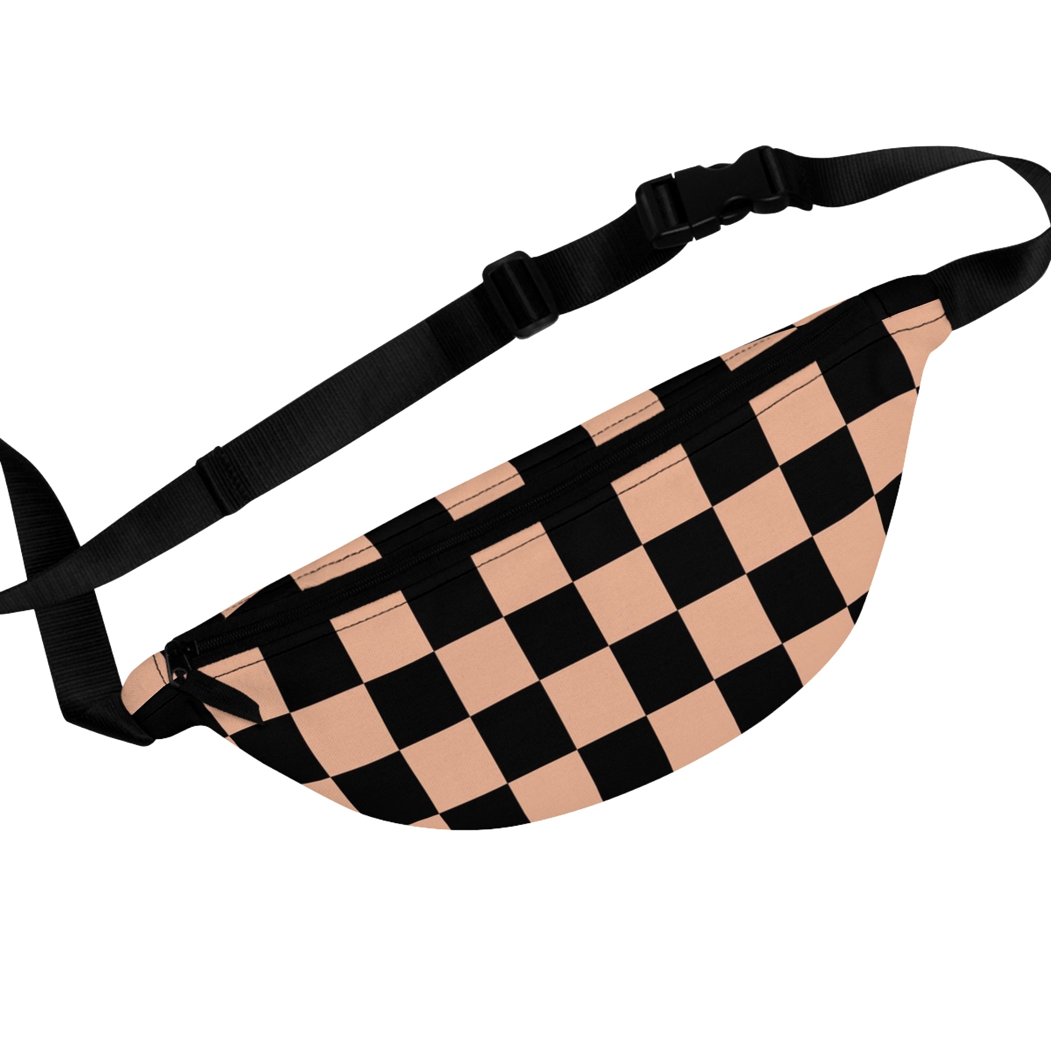 Checkerboard Soft Orange and Black Fanny Pack, Artsulli - Art is Long, Life is Short, Bags, Size, One size, , , , , 35465379297498498692