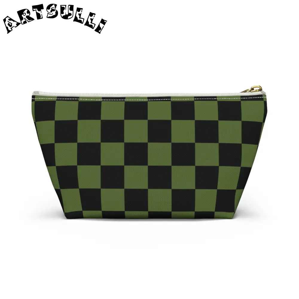 JAKKOUTTHEBXX Checkerboard Olive Green and Black Accessory Pouch w