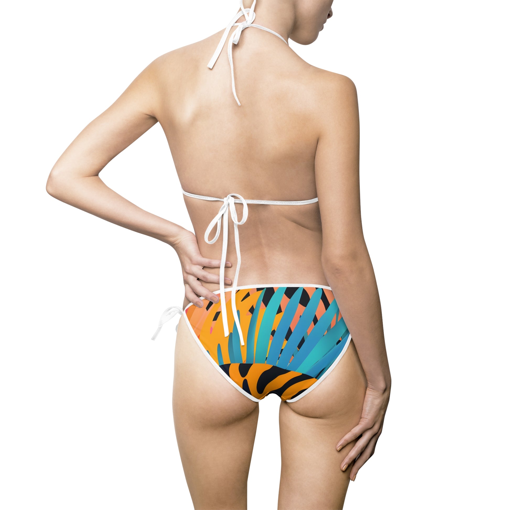 Palm Leaves x Tiger Stripes Orange and Blue Women's Bikini Swimsuit (AOP), Artsulli - Art is Long, Life is Short, All Over Prints, , , , , , , 