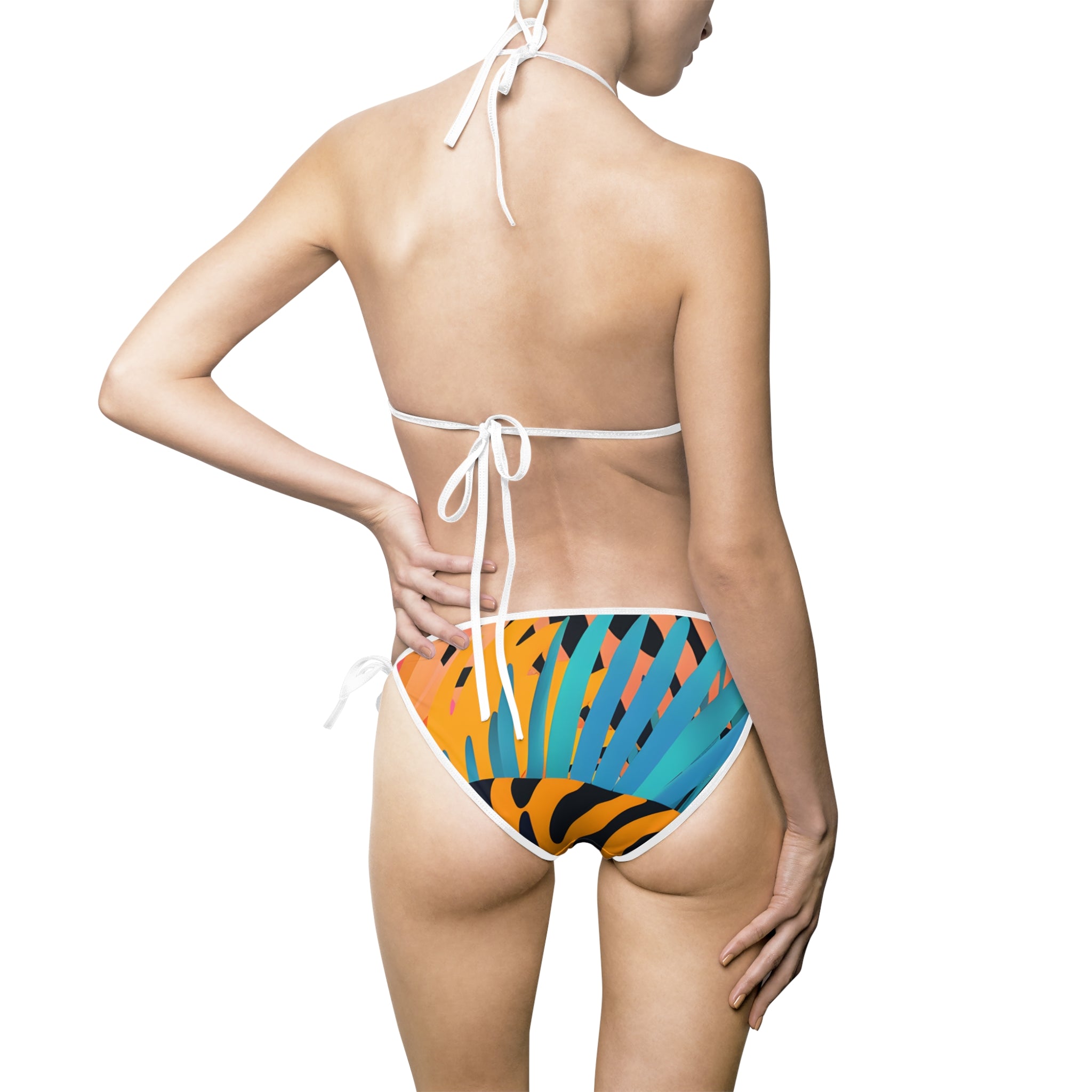 Palm Leaves x Tiger Stripes Orange and Blue Women's Bikini Swimsuit (AOP), Artsulli - Art is Long, Life is Short, All Over Prints, , , , , , , 