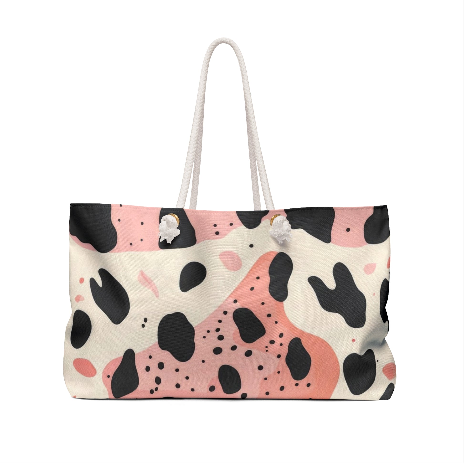 Organic Cow Print Cream and Pink Weekender Bag, Artsulli - Art is Long, Life is Short, Bags, , , , , , , 