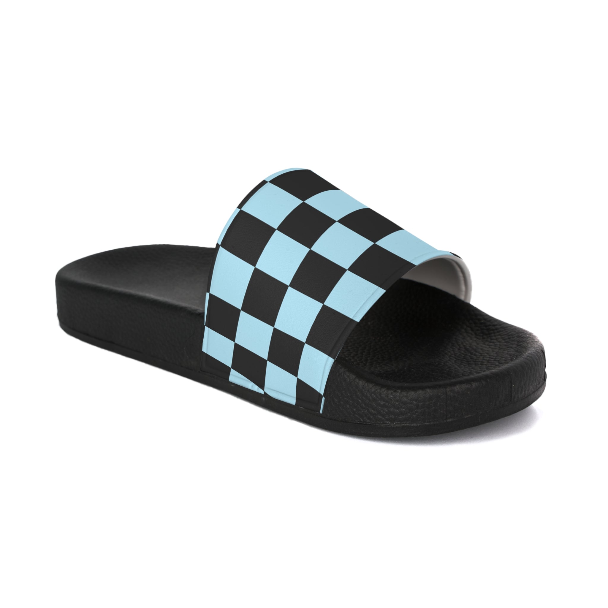 Checkerboard Black and Blue Women's Slide Sandals, Artsulli - Art is Long, Life is Short, Shoes, Color, Black sole, Size, US 5, , , 28214715002773190389