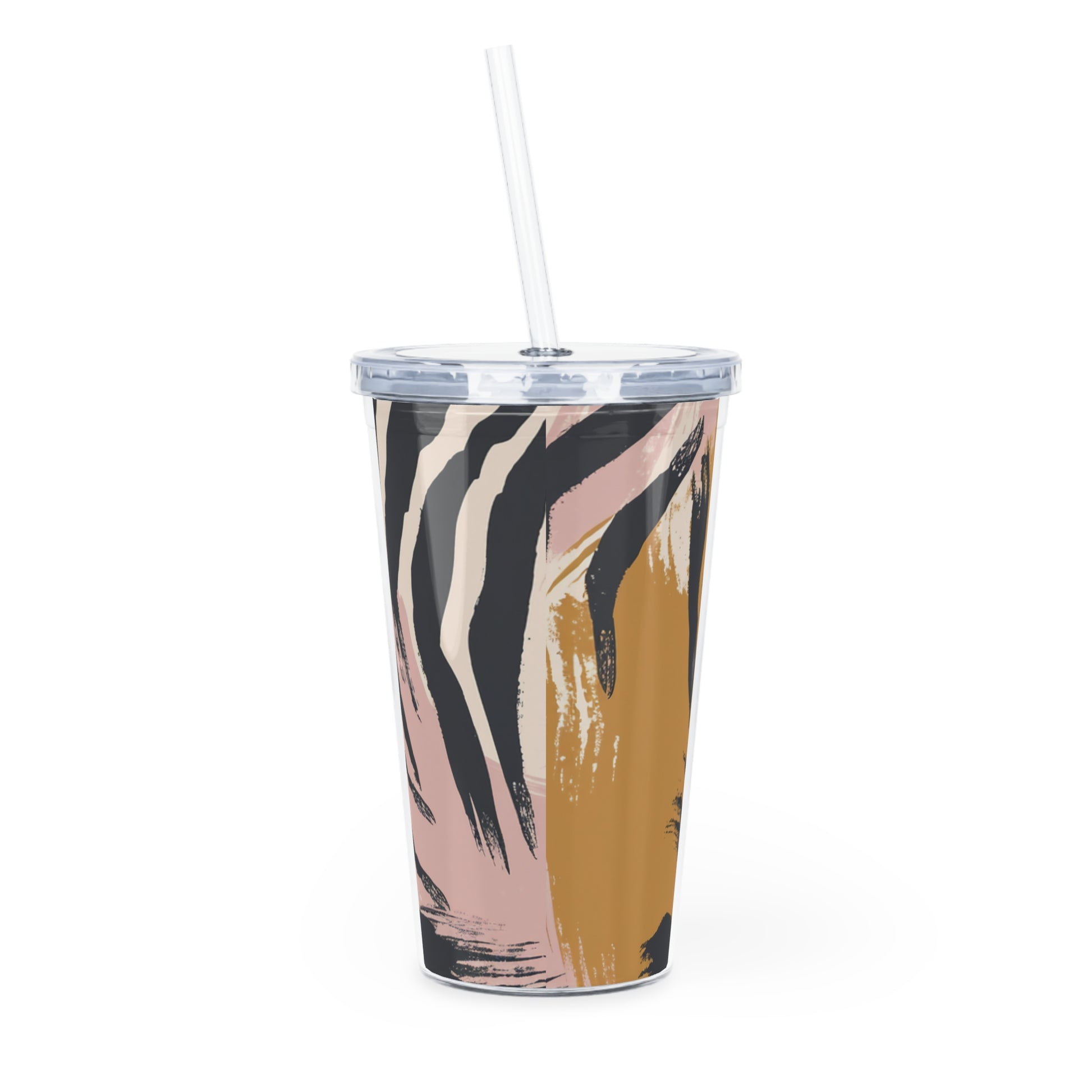 Beige Zebra Jungle Flats Plastic Tumbler with Straw, Artsulli - Art is Long, Life is Short, Mug, , , , , , , 