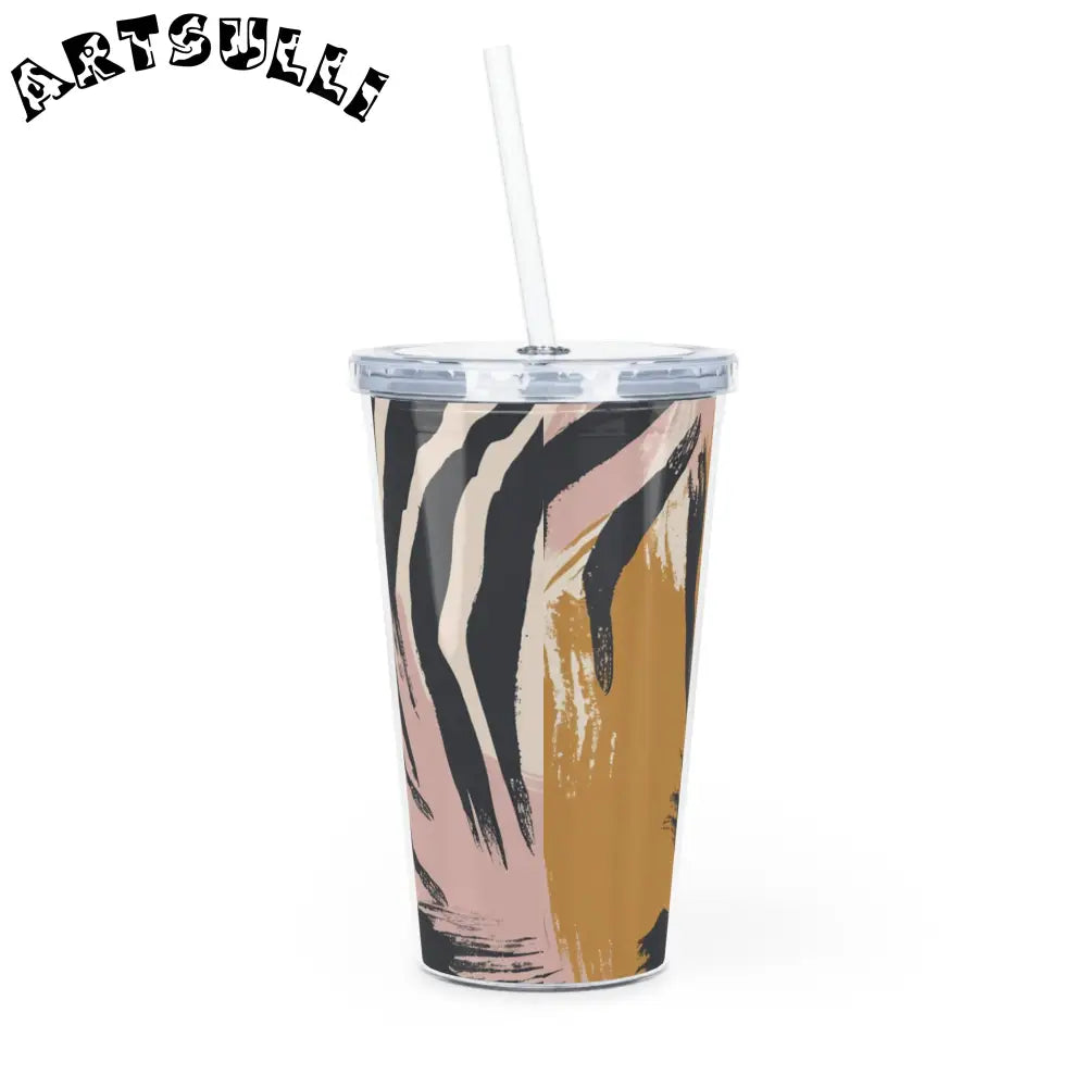 JAKKOUTTHEBXX Zebra Print Plastic Tumbler with Clear Straw