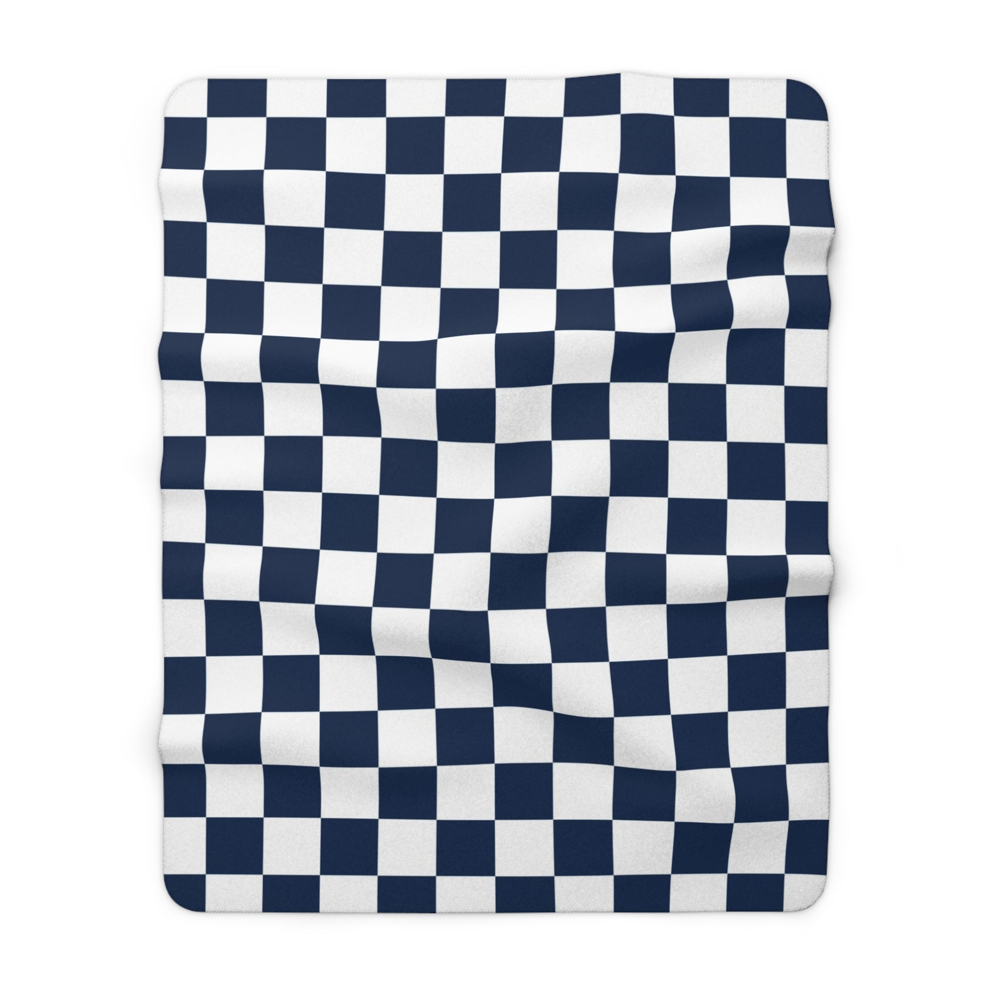 Checkerboard White and Navy Blue Sherpa Fleece Blanket, Artsulli - Art is Long, Life is Short, Home Decor, Size, 60" × 80", , , , , 27378973700765847500