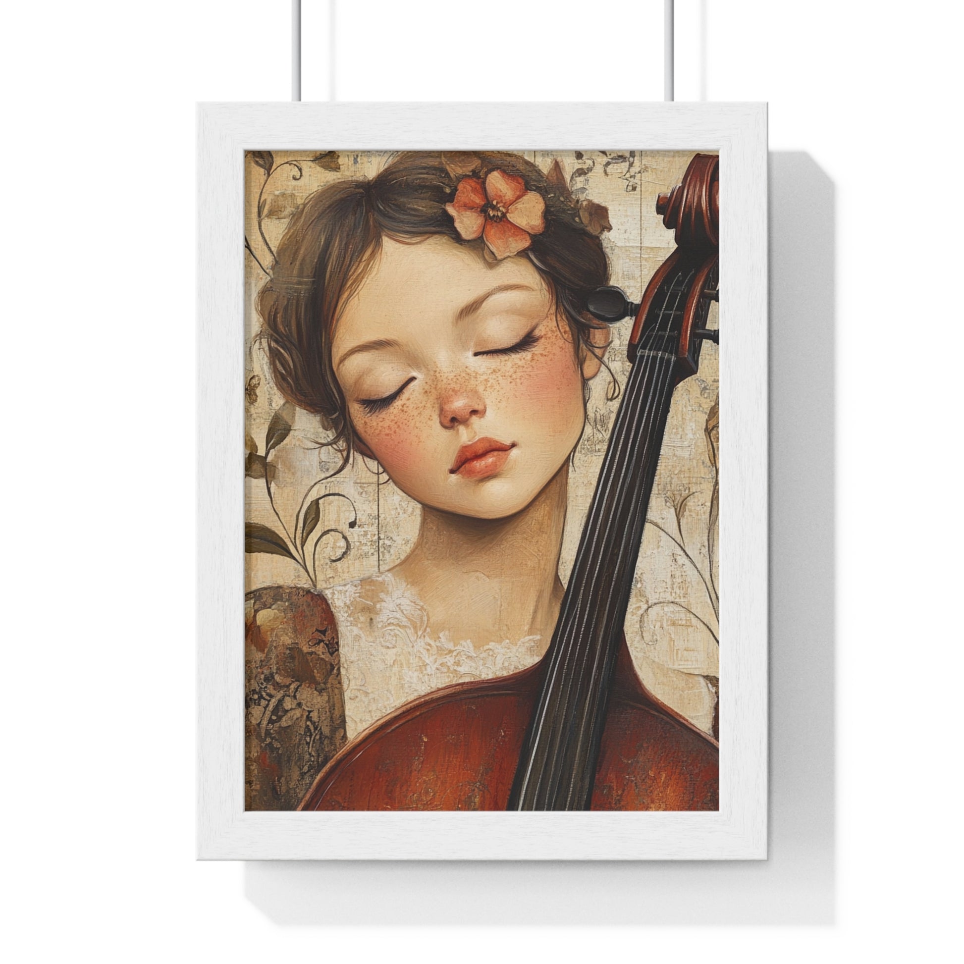 Girl With A Violin II Vertical Framed Poster, Artsulli - Art is Long, Life is Short, Poster, Size, 8" x 11", Color, White, , , 74810603786240495634