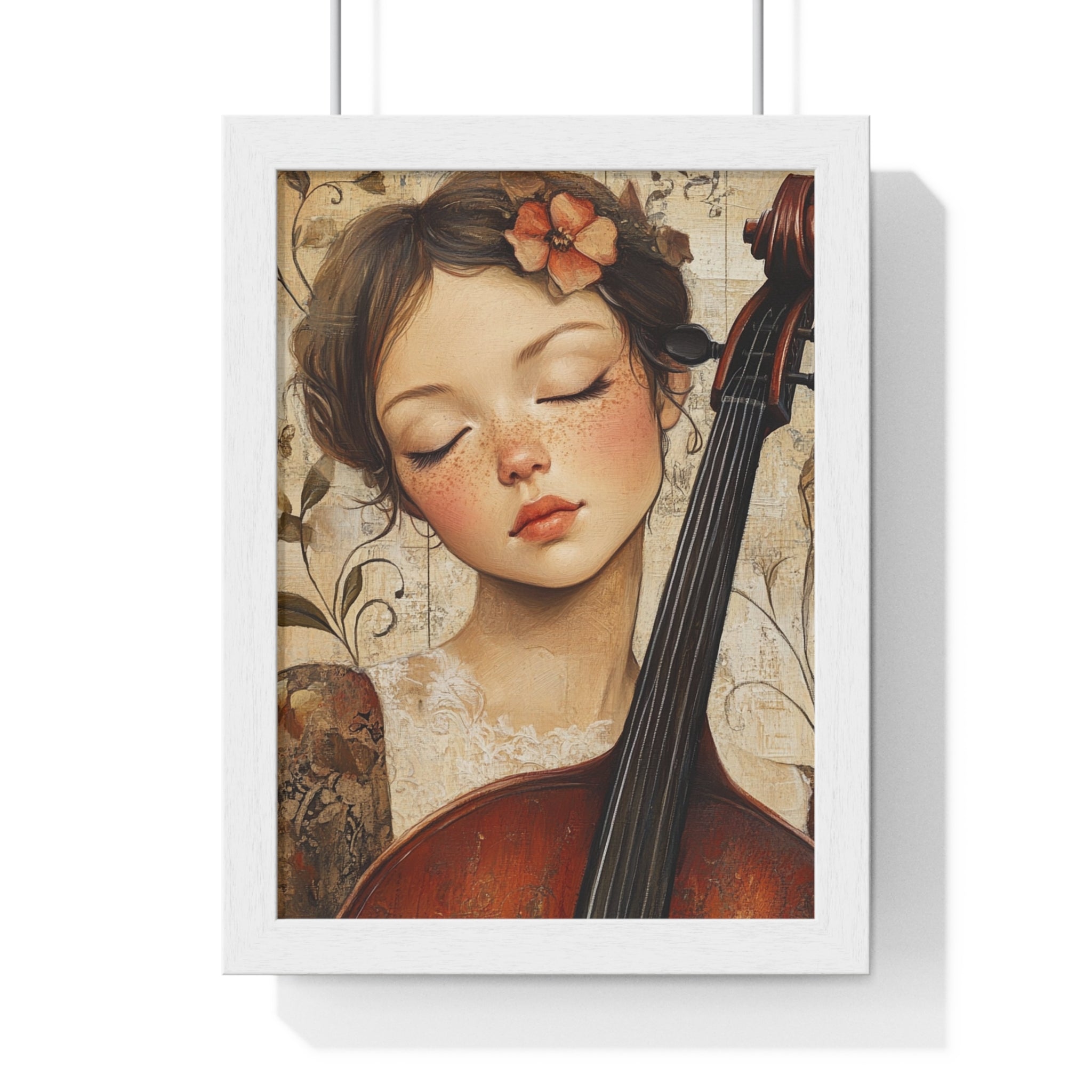Girl With A Violin II Vertical Framed Poster, Artsulli - Art is Long, Life is Short, Poster, Size, 8" x 11", Color, White, , , 74810603786240495634