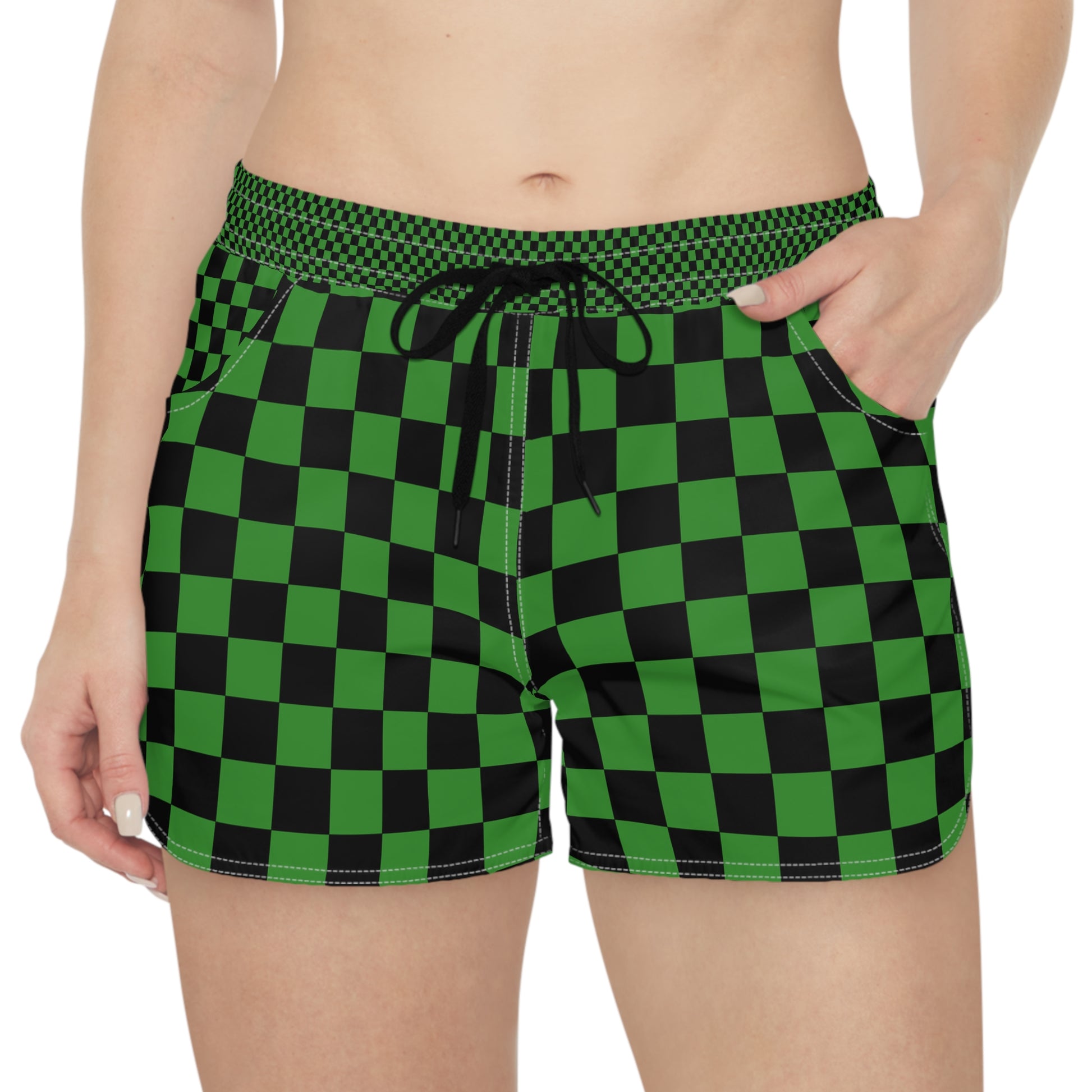 Checkerboard Green and Black Women's Casual Shorts (AOP), Artsulli - Art is Long, Life is Short, All Over Prints, , , , , , , 