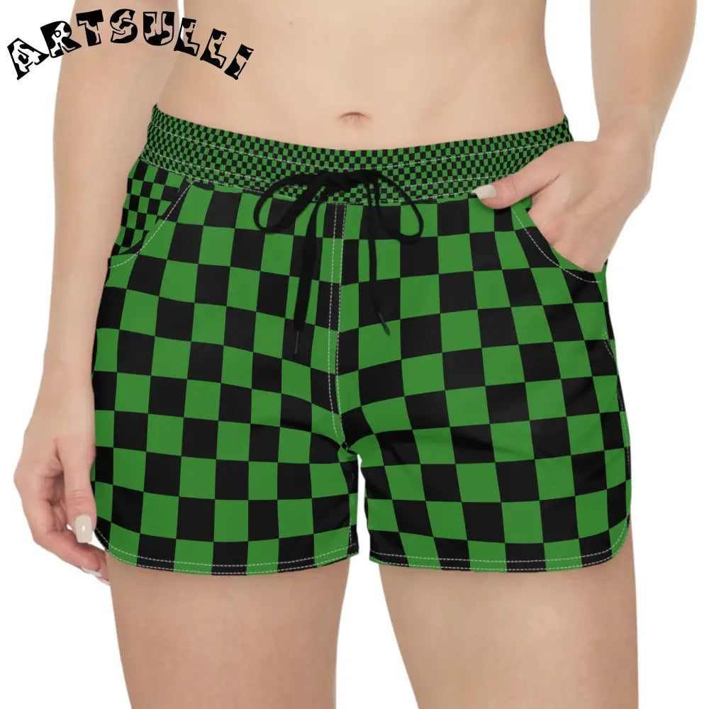JAKKOUTTHEBXX Checkerboard Green and Black Women’s Casual Shorts