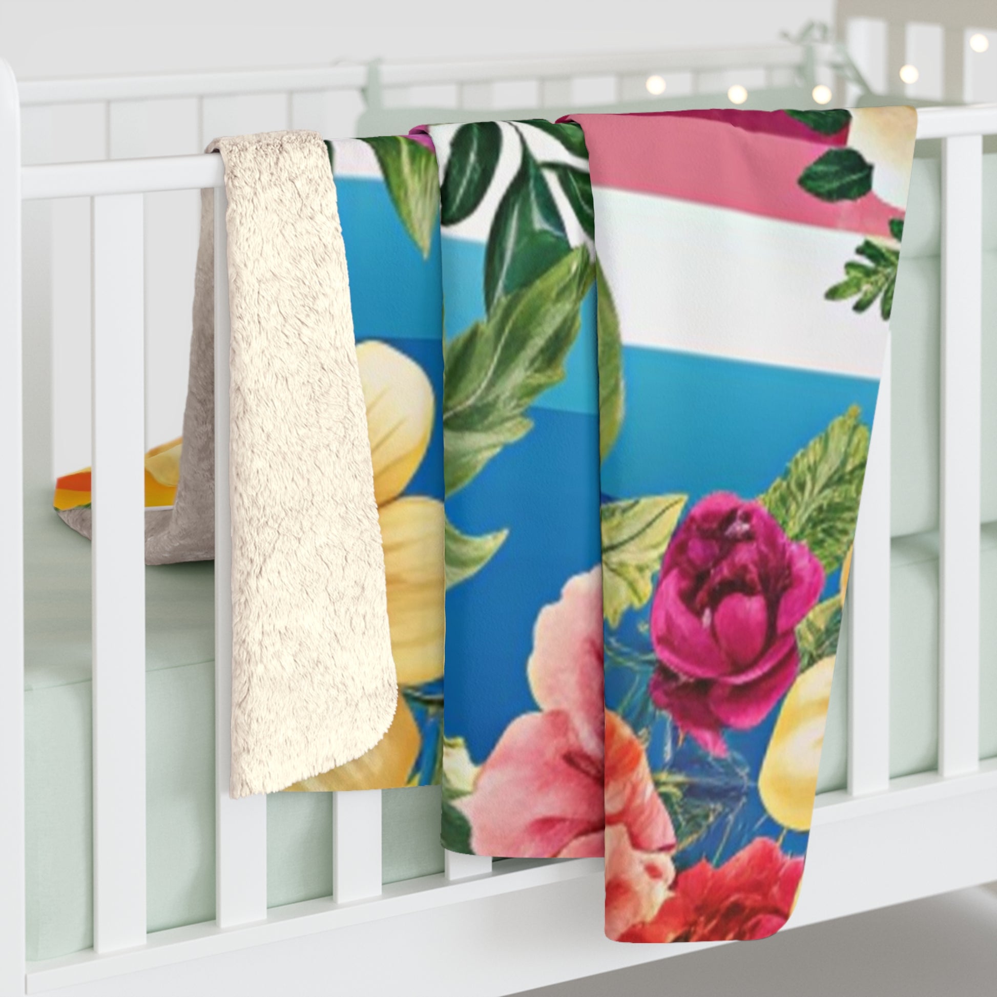Floral Stripe 4K Sherpa Fleece Blanket, Artsulli - Art is Long, Life is Short, Home Decor, , , , , , , 