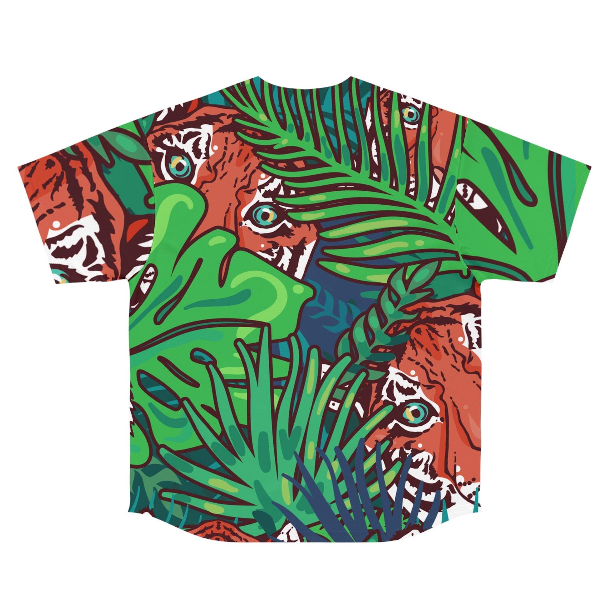 Tropical Jungle Tigers Blue and Green Men's Baseball Jersey (AOP), Artsulli - Art is Long, Life is Short, All Over Prints, , , , , , , 