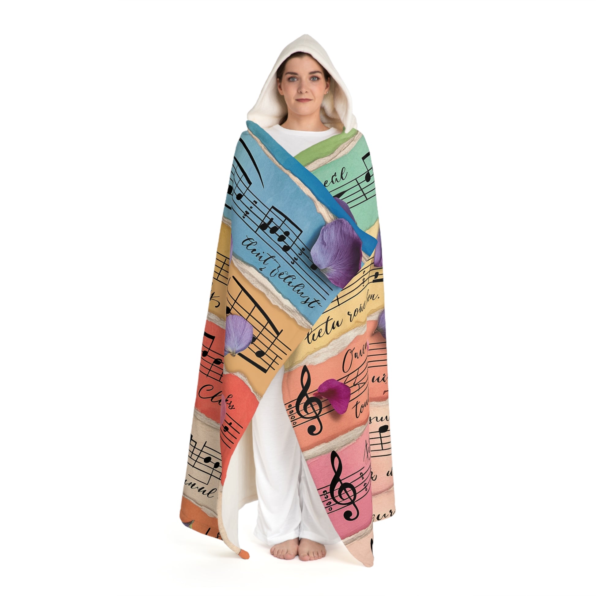Torn Type Beat Sheet Music Multi-Color Hooded Sherpa Fleece Blanket, Artsulli - Art is Long, Life is Short, All Over Prints, , , , , , , 