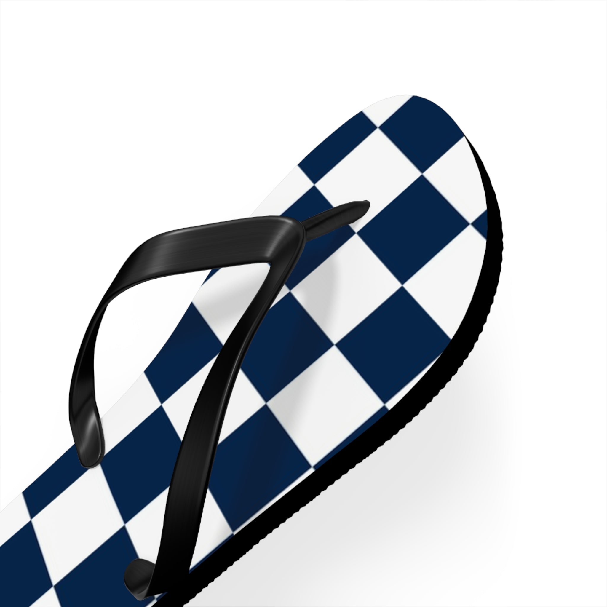 Checkerboard White and Navy Blue Flip Flops, Artsulli - Art is Long, Life is Short, Shoes, , , , , , , 