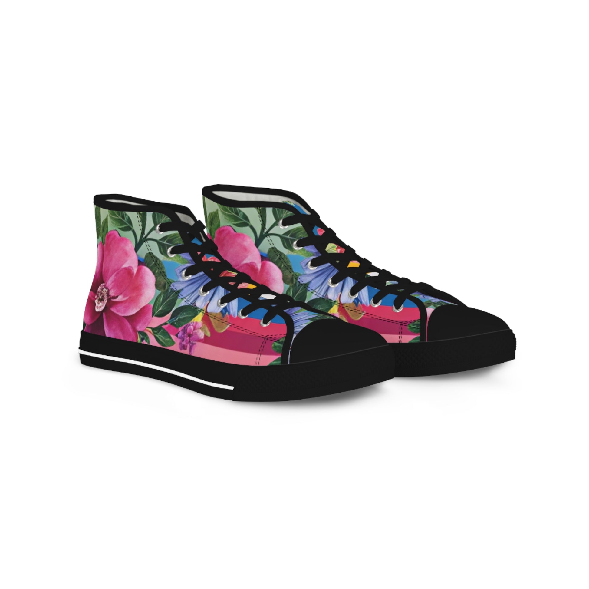 Floral Stripe 4K Men's High Top Sneakers, Artsulli - Art is Long, Life is Short, Shoes, Size, US 5, Color, Black sole, , , 70909329253704113267