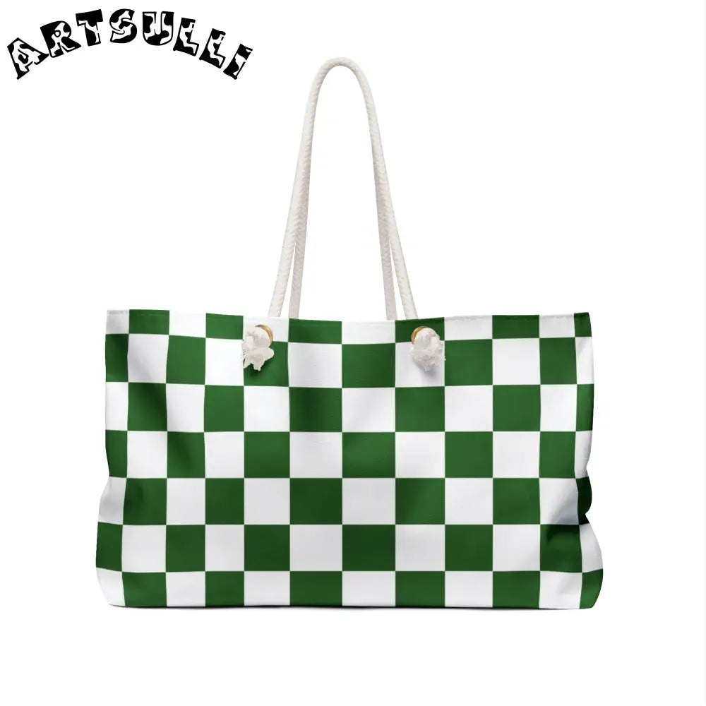 JAKKOUTTHEBXX Checkerboard White and Dark Green Weekender Bag
