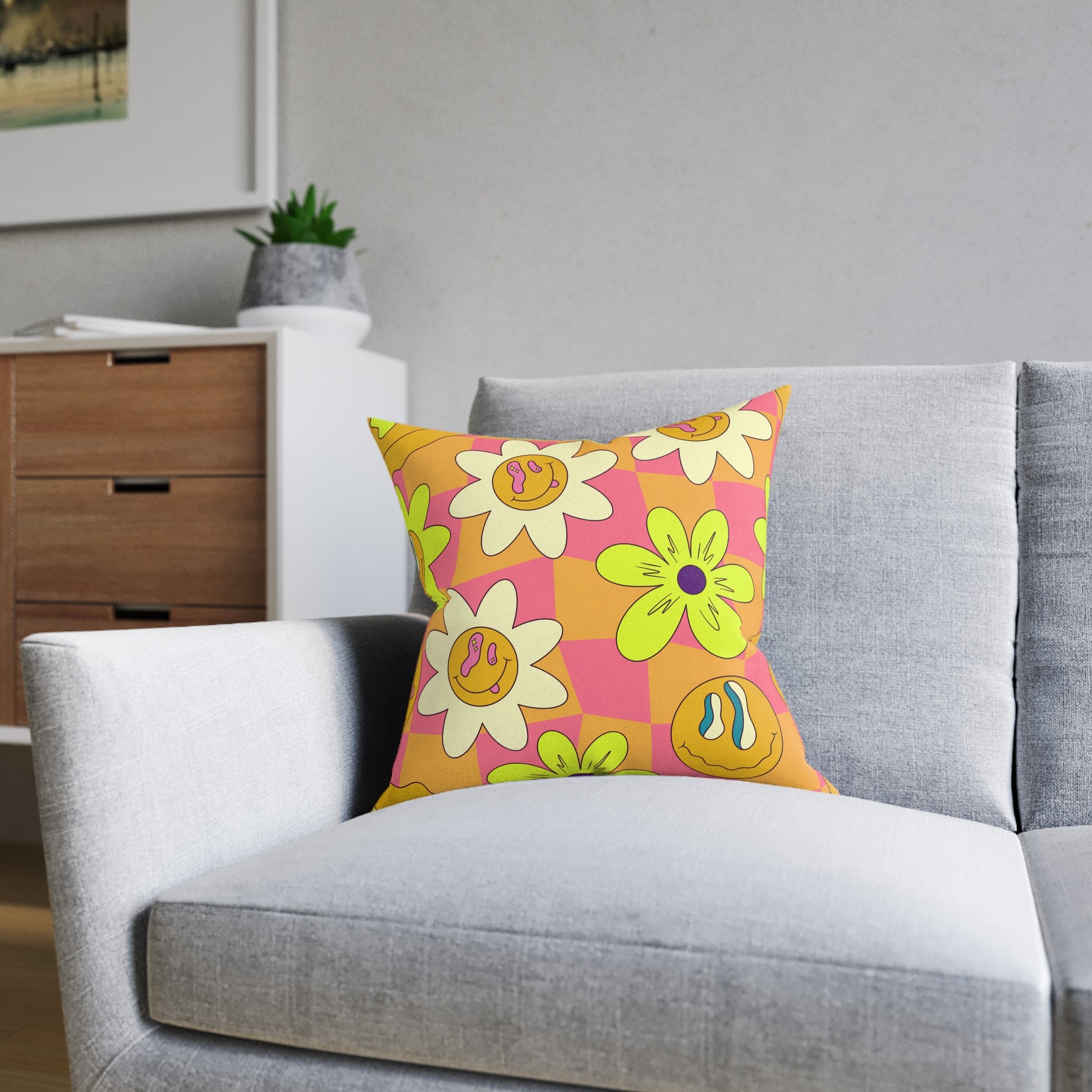 Trippy Sour Face Rave Square Pillow, Artsulli - Art is Long, Life is Short, Home Decor, , , , , , , 