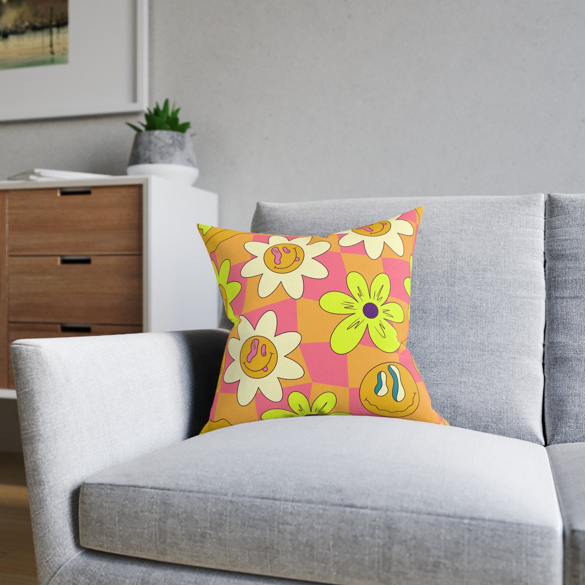 Trippy Sour Face Rave Square Pillow, Artsulli - Art is Long, Life is Short, Home Decor, , , , , , , 