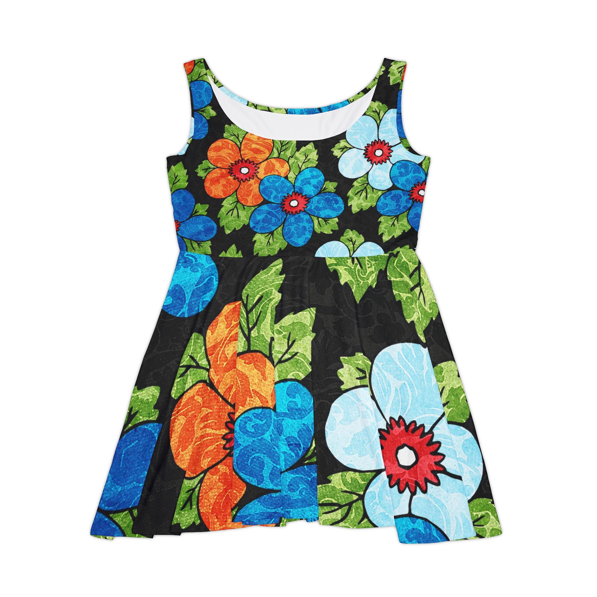 Groovy Black Floral Kl II Women's Skater Dress (AOP), Artsulli - Art is Long, Life is Short, All Over Prints, Size, XS, , , , , 18862688225698210090
