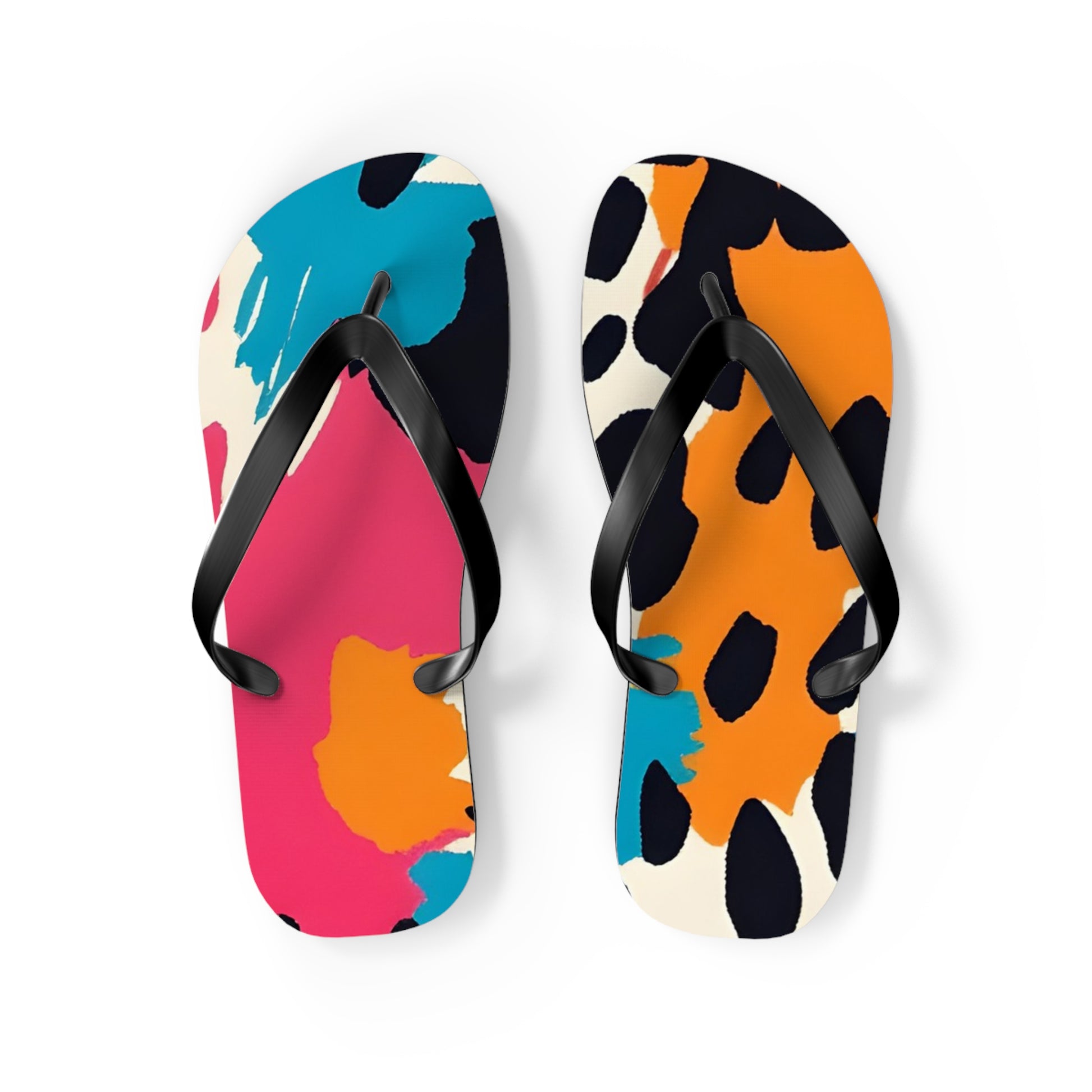 Wild Brush Strokes x Animal Print Multi-Color Flip Flops, Artsulli - Art is Long, Life is Short, Shoes, Size, M, Color, Black sole, , , 20251043203308226402