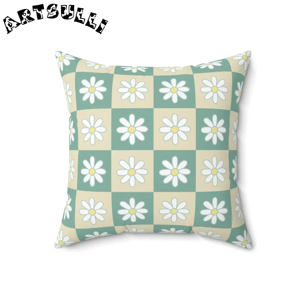 JAKKOUTTHEBXX Retro Daisy Checkerboard Green and Tan Spun Polyester
