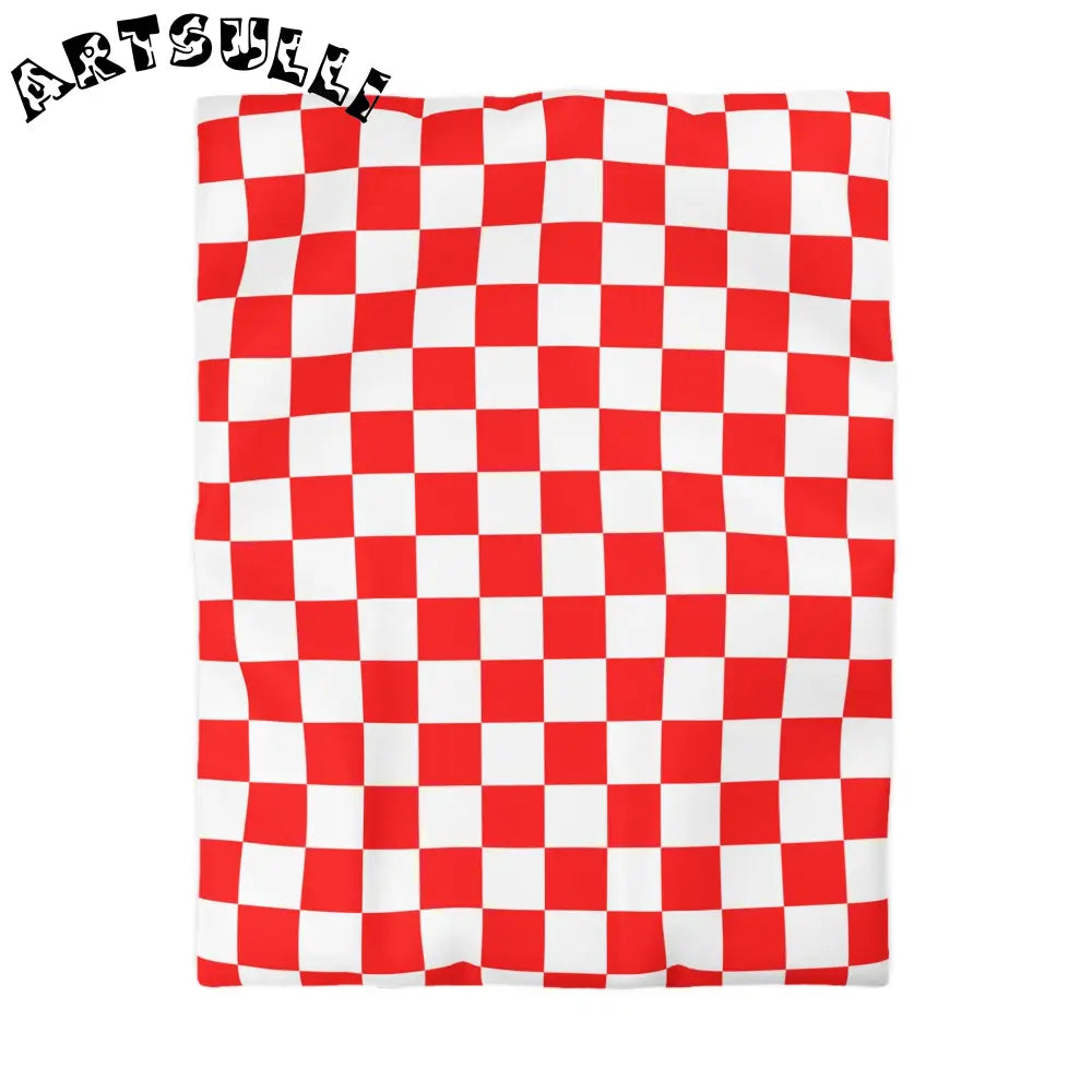 JAKKOUTTHEBXX Checkerboard Red and White Microfiber Duvet Cover
