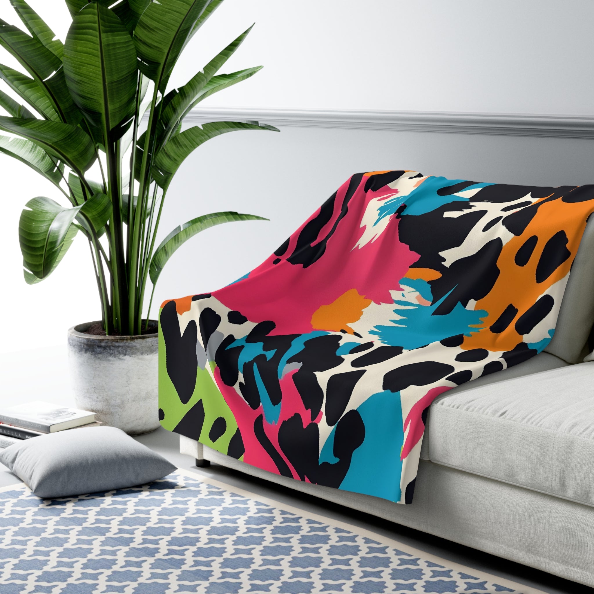 Wild Brush Strokes x Animal Print Multi-Color Sherpa Fleece Blanket, Artsulli - Art is Long, Life is Short, Home Decor, , , , , , , 