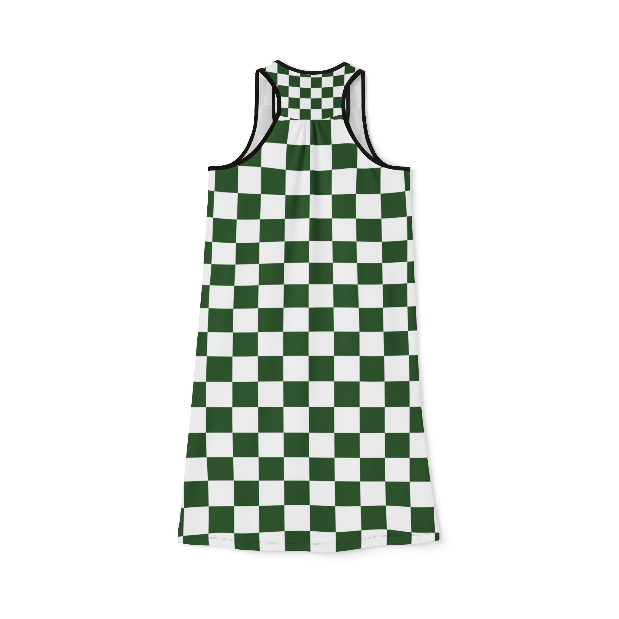 Checkerboard White and Dark Green Women's Racerback Dress (AOP), Artsulli - Art is Long, Life is Short, Tank Top, , , , , , , 