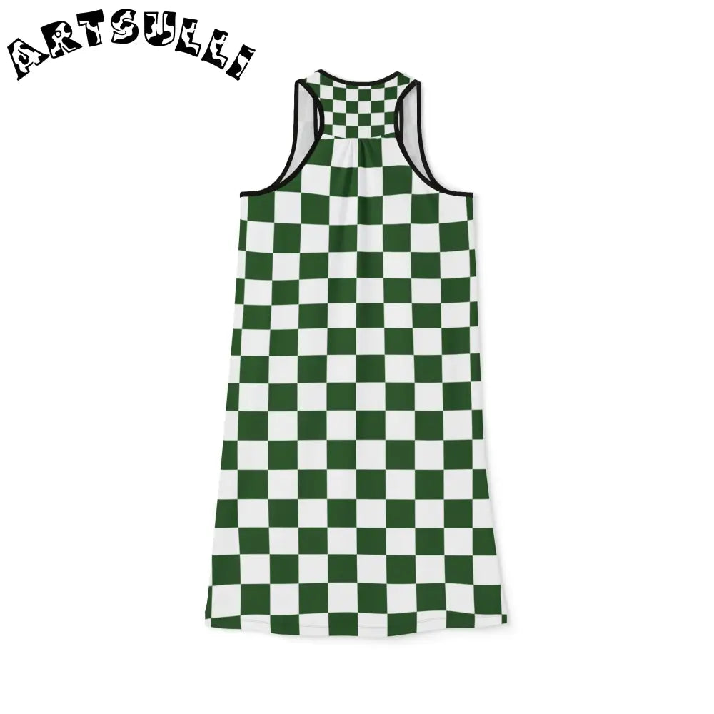 JAKKOUTTHEBXX Checkerboard White and Dark Green Women’s Racerback