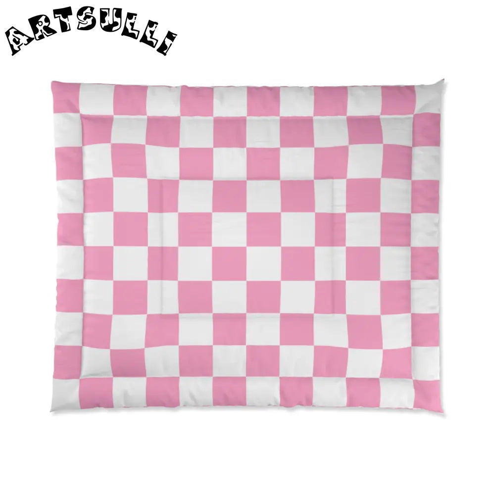 JAKKOUTTHEBXX Checkerboard Hot Pink and White Comforter