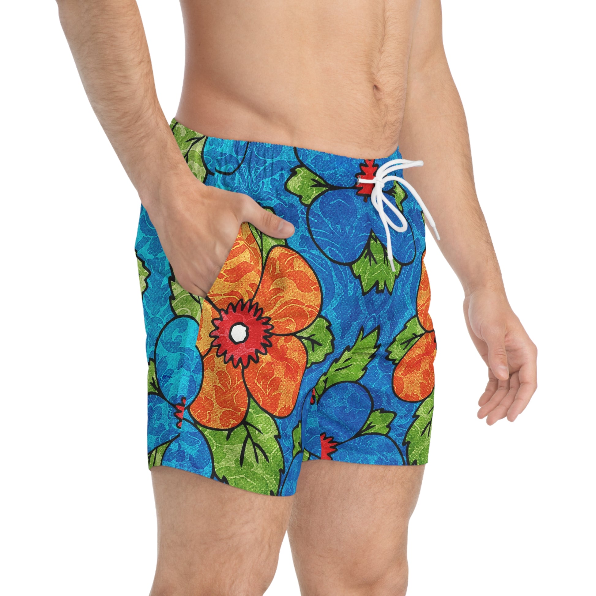 Blue Orange Groovy Swim Trunks (AOP), Artsulli - Art is Long, Life is Short, All Over Prints, , , , , , , 