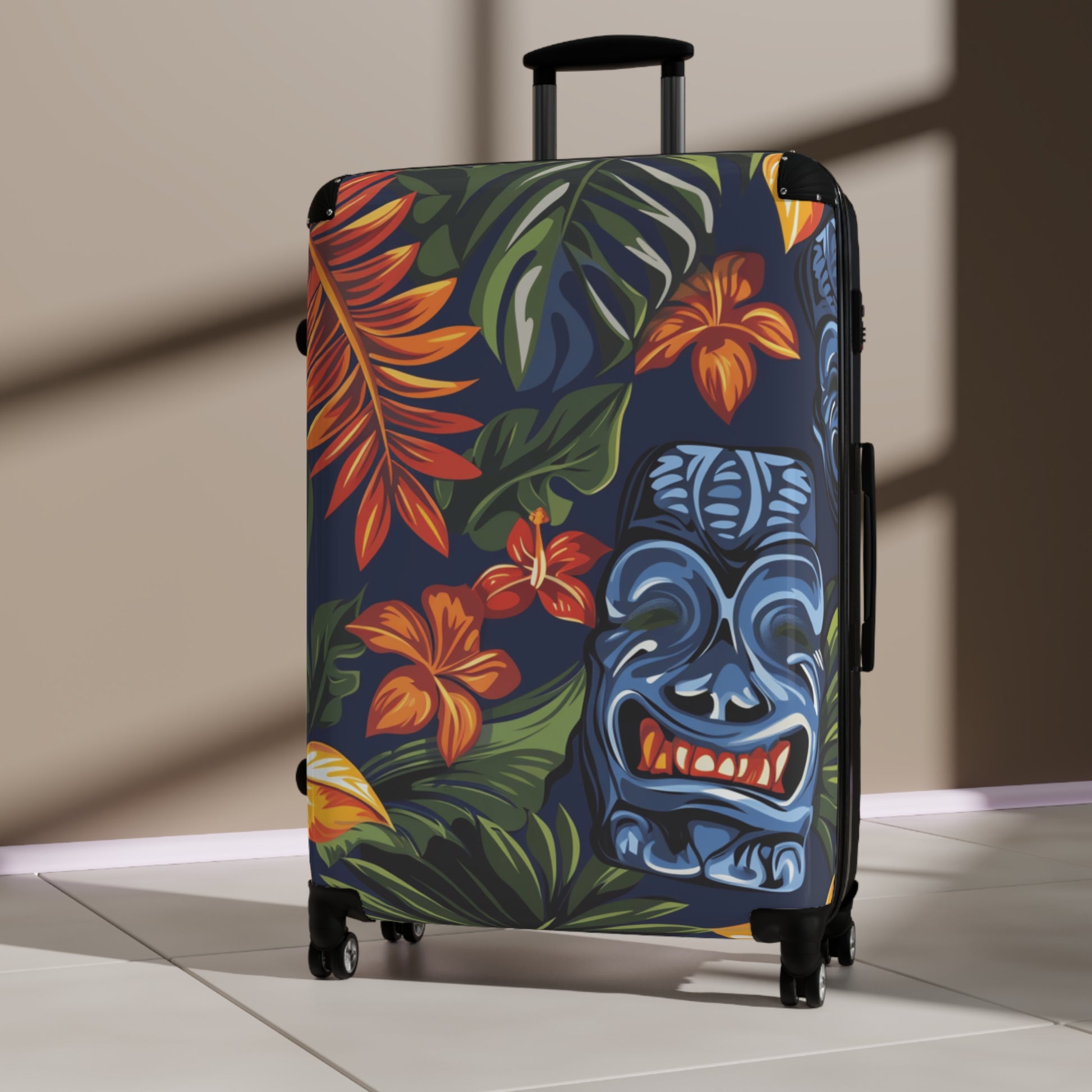 Tiki Bloom Navy Suitcase, Artsulli - Art is Long, Life is Short, Bags, , , , , , , 
