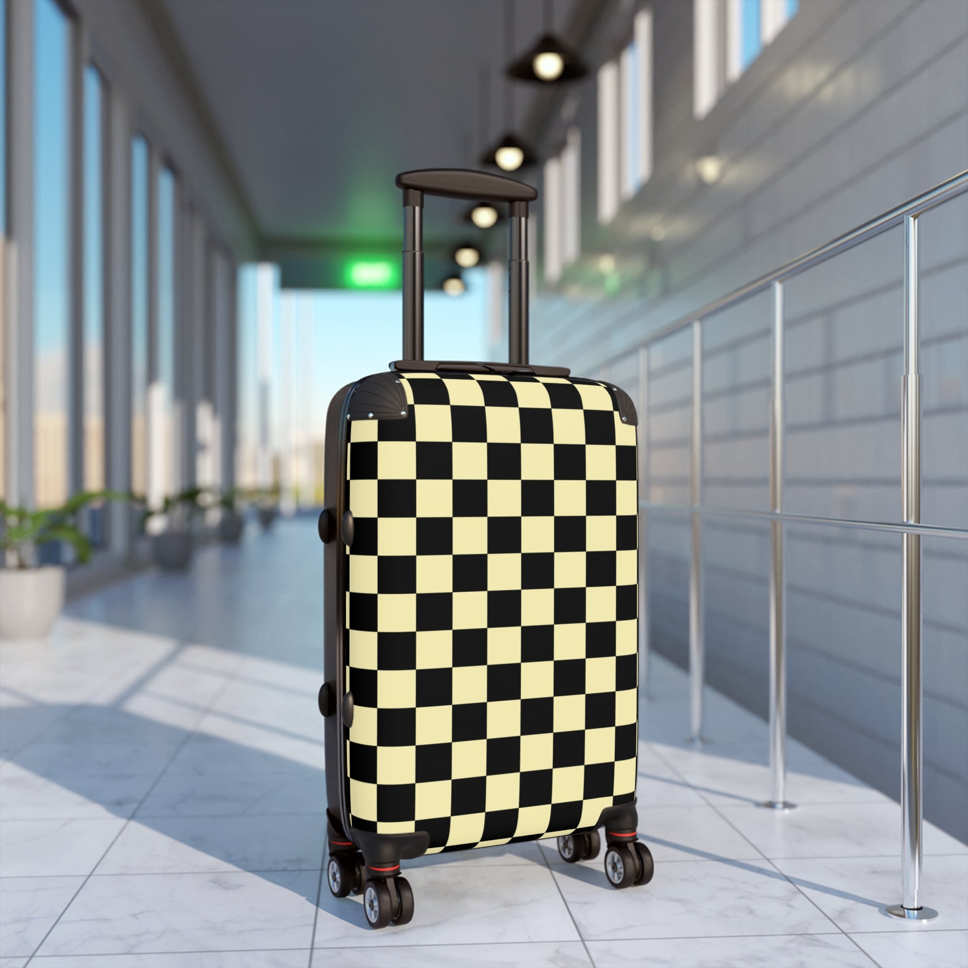 Checkerboard Black and Yellow Suitcase, Artsulli - Art is Long, Life is Short, Bags, , , , , , , 