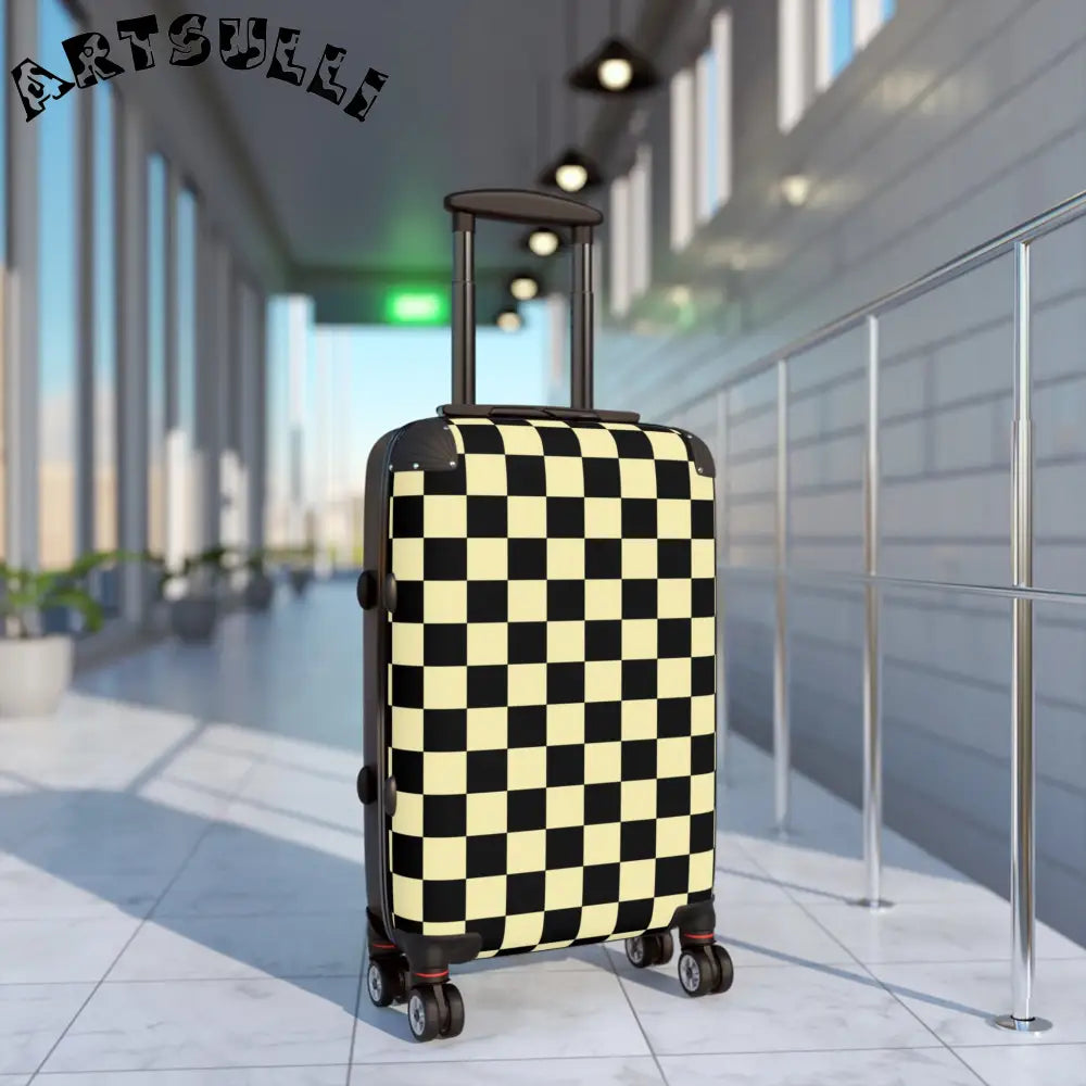 JAKKOUTTHEBXX Checkerboard Black and Yellow Suitcase JAKKOUTTHEBXX