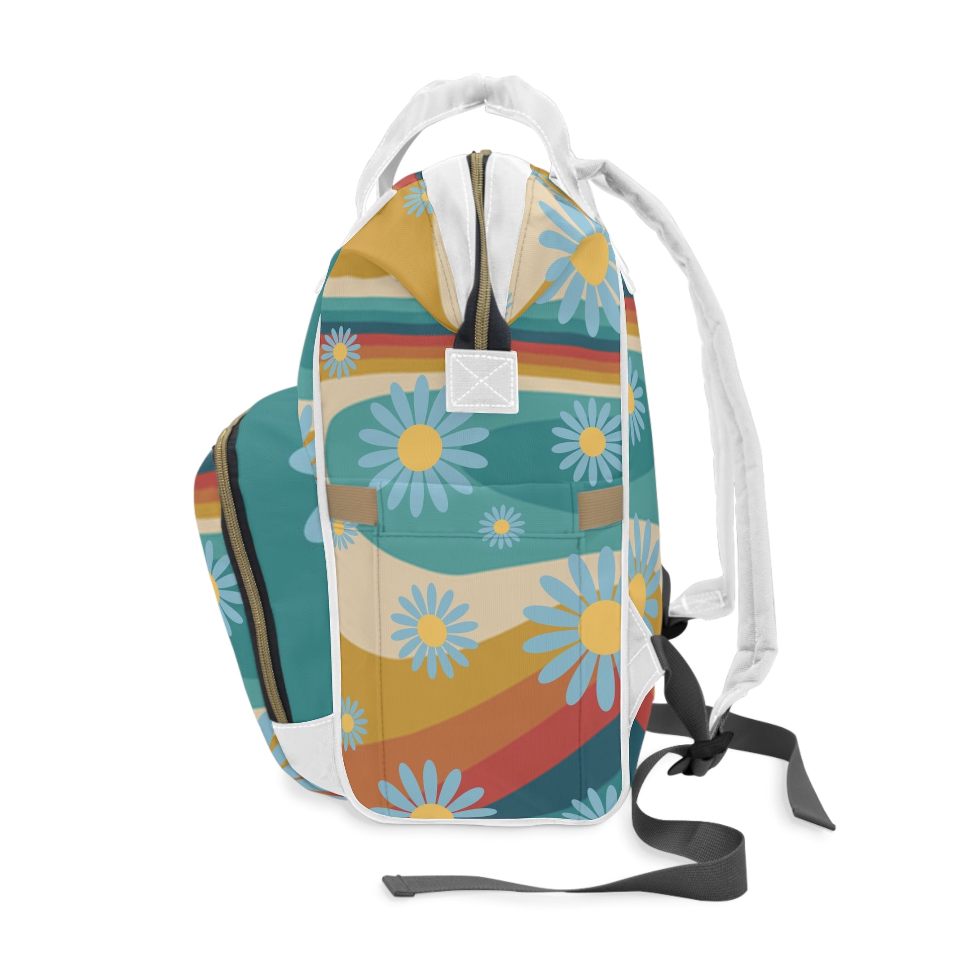 Psychedelic Floral Hills Multi-Color Multifunctional Diaper Backpack, Artsulli - Art is Long, Life is Short, Bags, , , , , , , 
