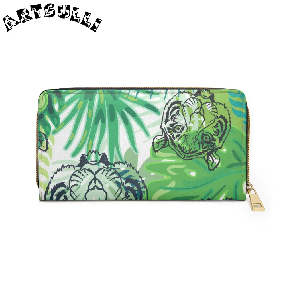 JAKKOUTTHEBXX Tropical Jungle Tigers Green Zipper Wallet