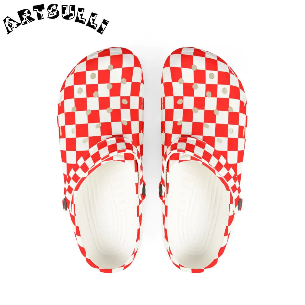 JAKKOUTTHEBXX Checkerboard Red and White EVA Foam Rubber Shoes (AOP)