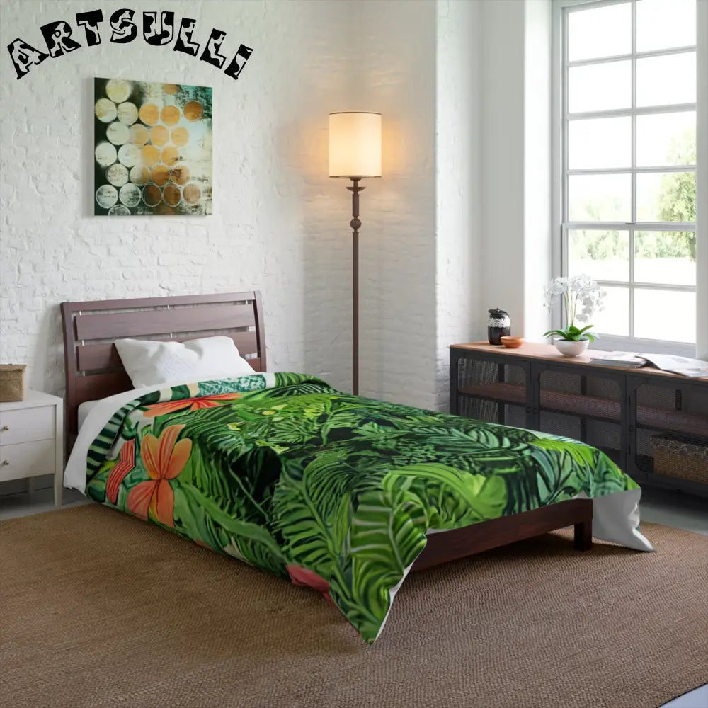 JAKKOUTTHEBXX Art Printed Tropical Foliage Blanket with Green Leaves
