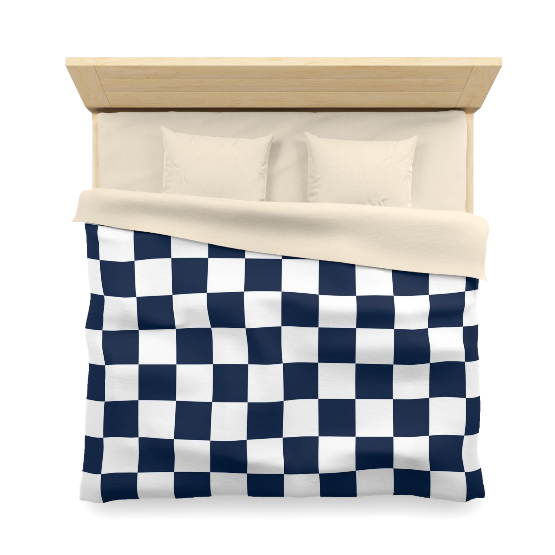 Checkerboard White and Navy Blue Microfiber Duvet Cover, Artsulli - Art is Long, Life is Short, Home Decor, , , , , , , 