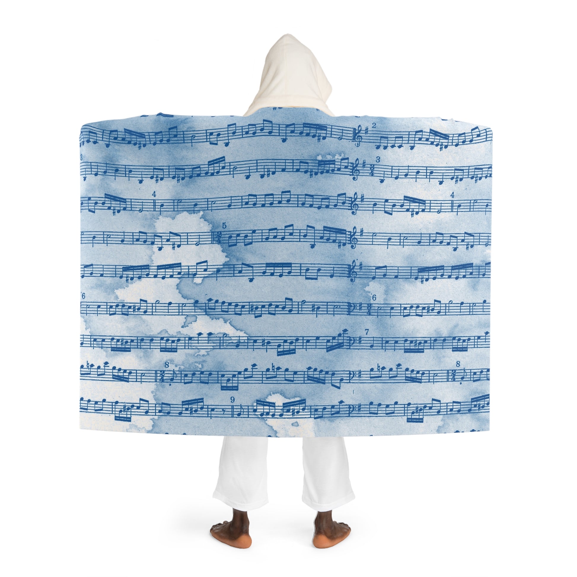 Drip Spill Type Beat Sheet Music II Blue Hooded Sherpa Fleece Blanket, Artsulli - Art is Long, Life is Short, All Over Prints, , , , , , , 