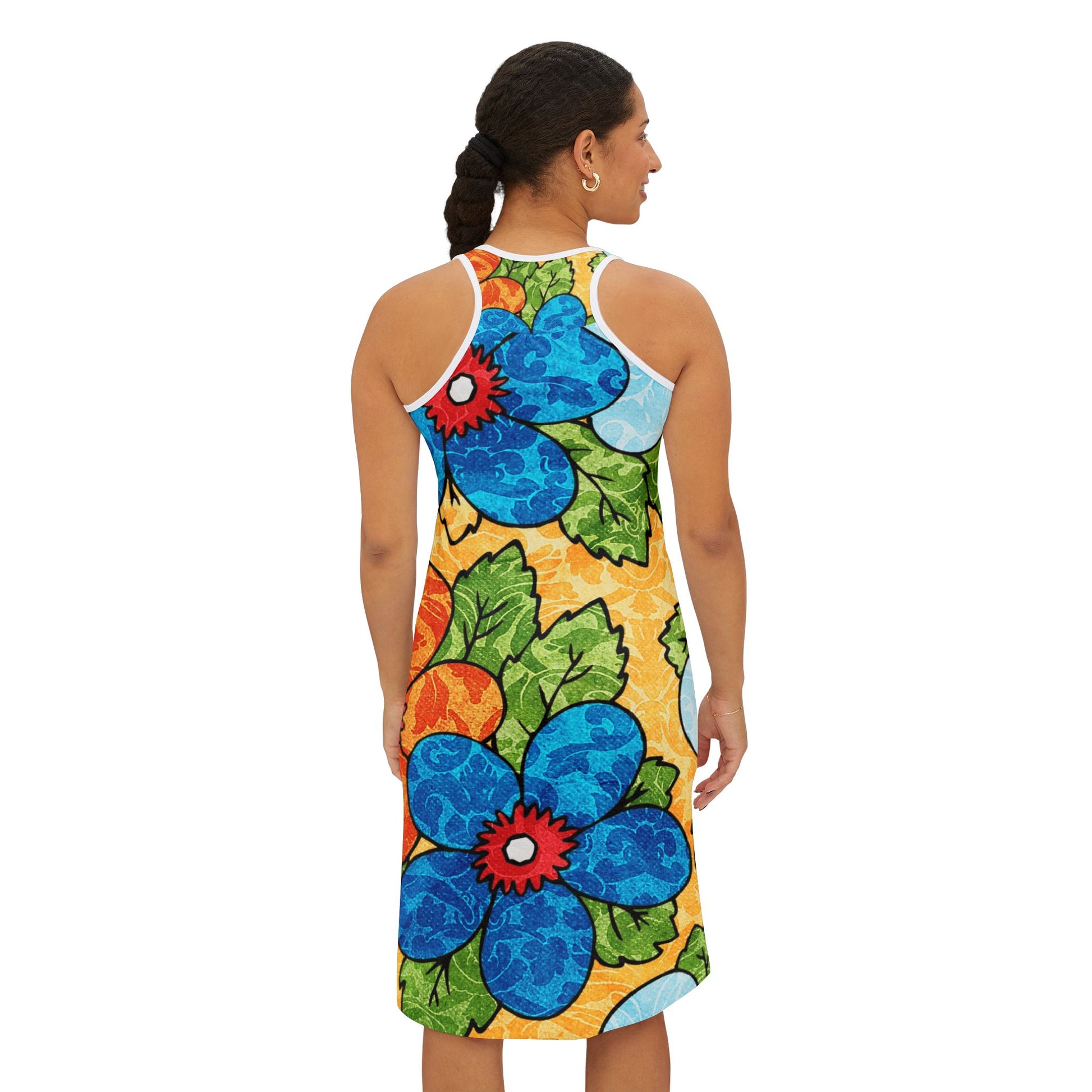 Groovy Yellow Floral Kl Women's Racerback Dress (AOP), Artsulli - Art is Long, Life is Short, Tank Top, , , , , , , 
