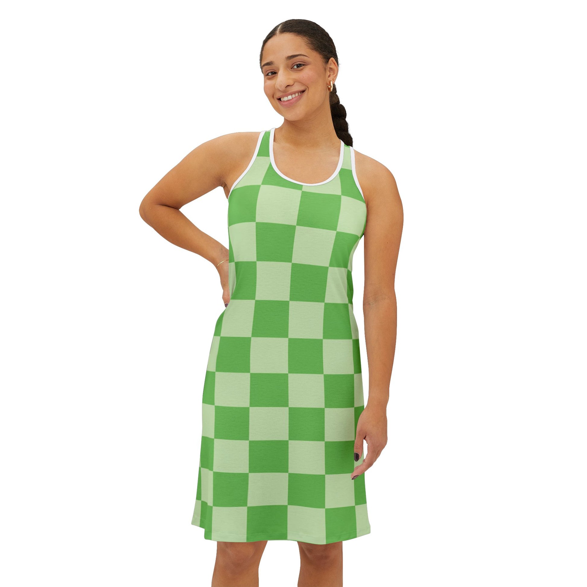 Checkerboard Green Women's Racerback Dress (AOP), Artsulli - Art is Long, Life is Short, Tank Top, , , , , , , 