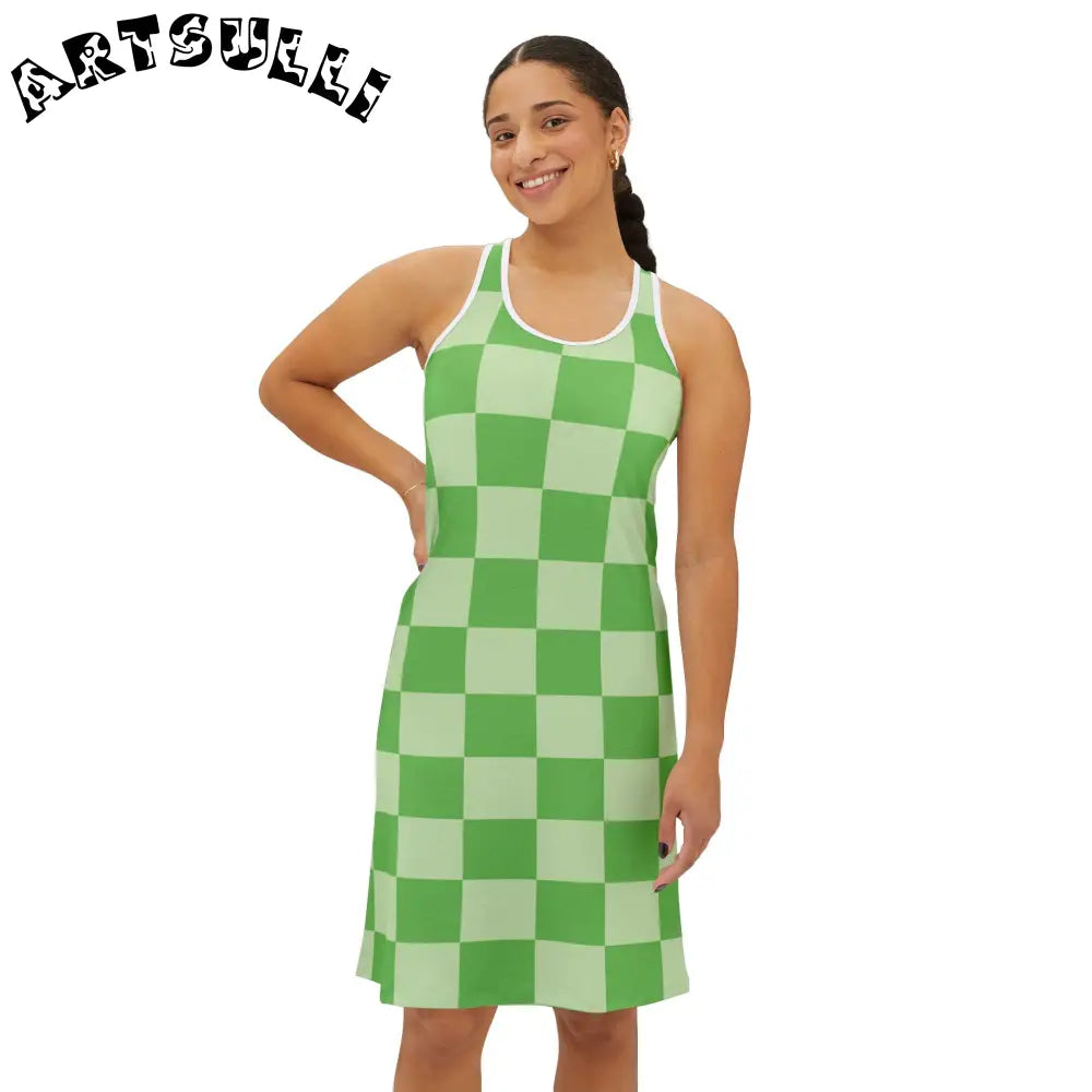JAKKOUTTHEBXX Checkerboard Green Women’s Racerback Dress (AOP)