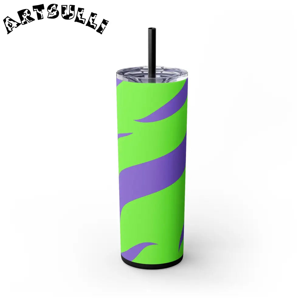 JAKKOUTTHEBXX Tyrannosaurus Print Green and Purple Skinny Tumbler
