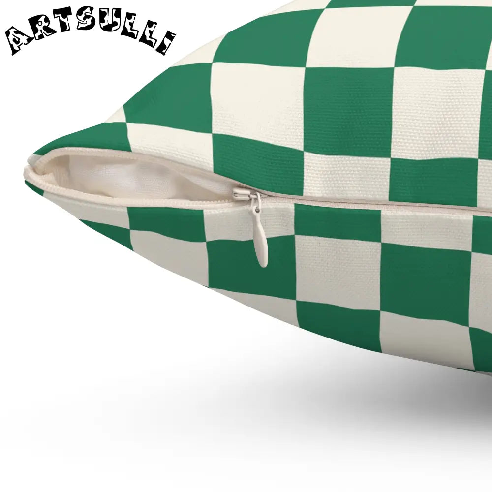 JAKKOUTTHEBXX Checkerboard Dark Green Spun Polyester Square Pillow