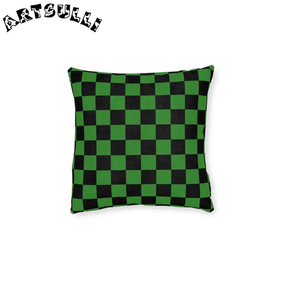 JAKKOUTTHEBXX Checkerboard Green and Black Square Pillow