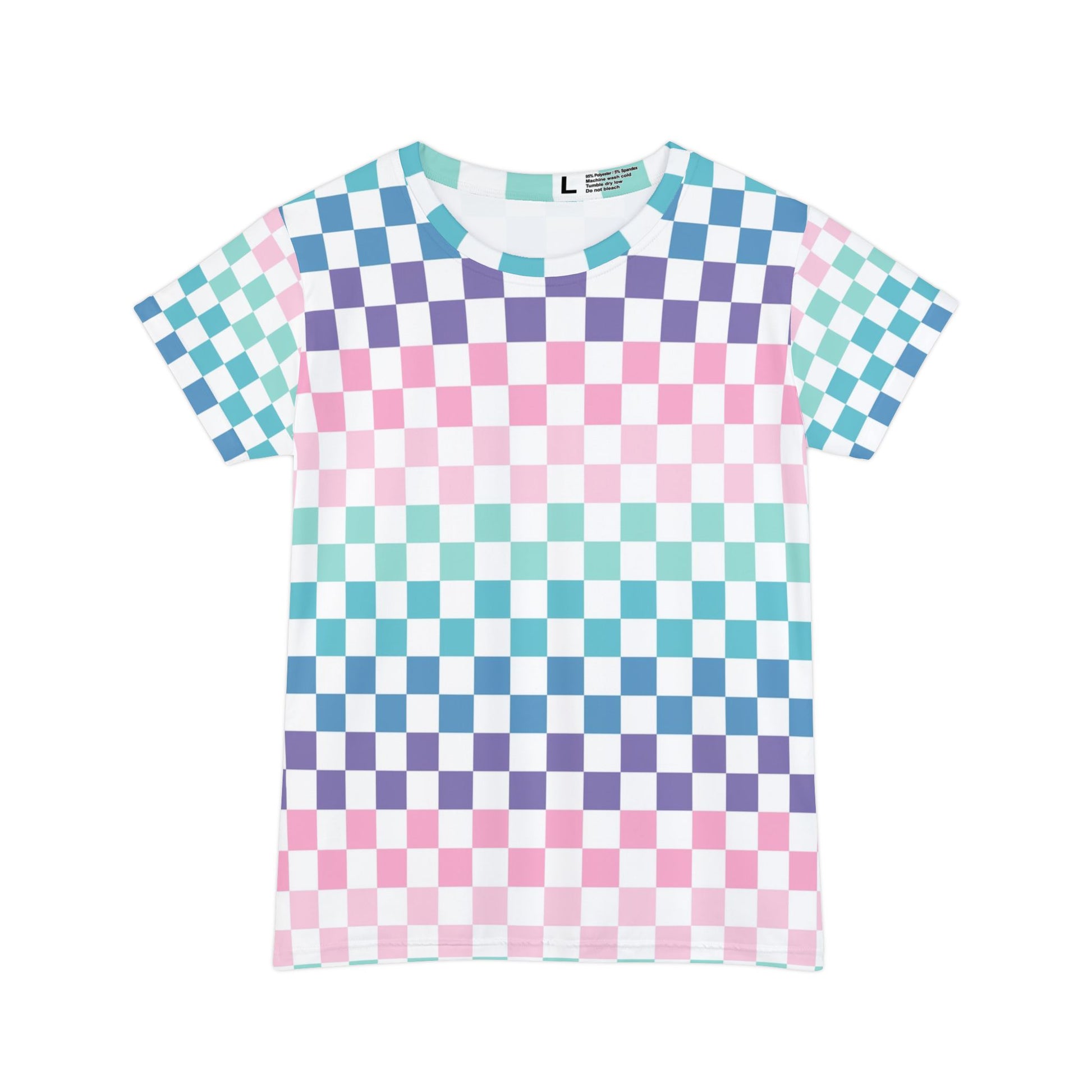 Vaporwave Rainbow  Checkerboard Multi-Color Women's Short Sleeve Shirt (AOP), Artsulli - Art is Long, Life is Short, All Over Prints, Size, XS, , , , , 68352018759769640554