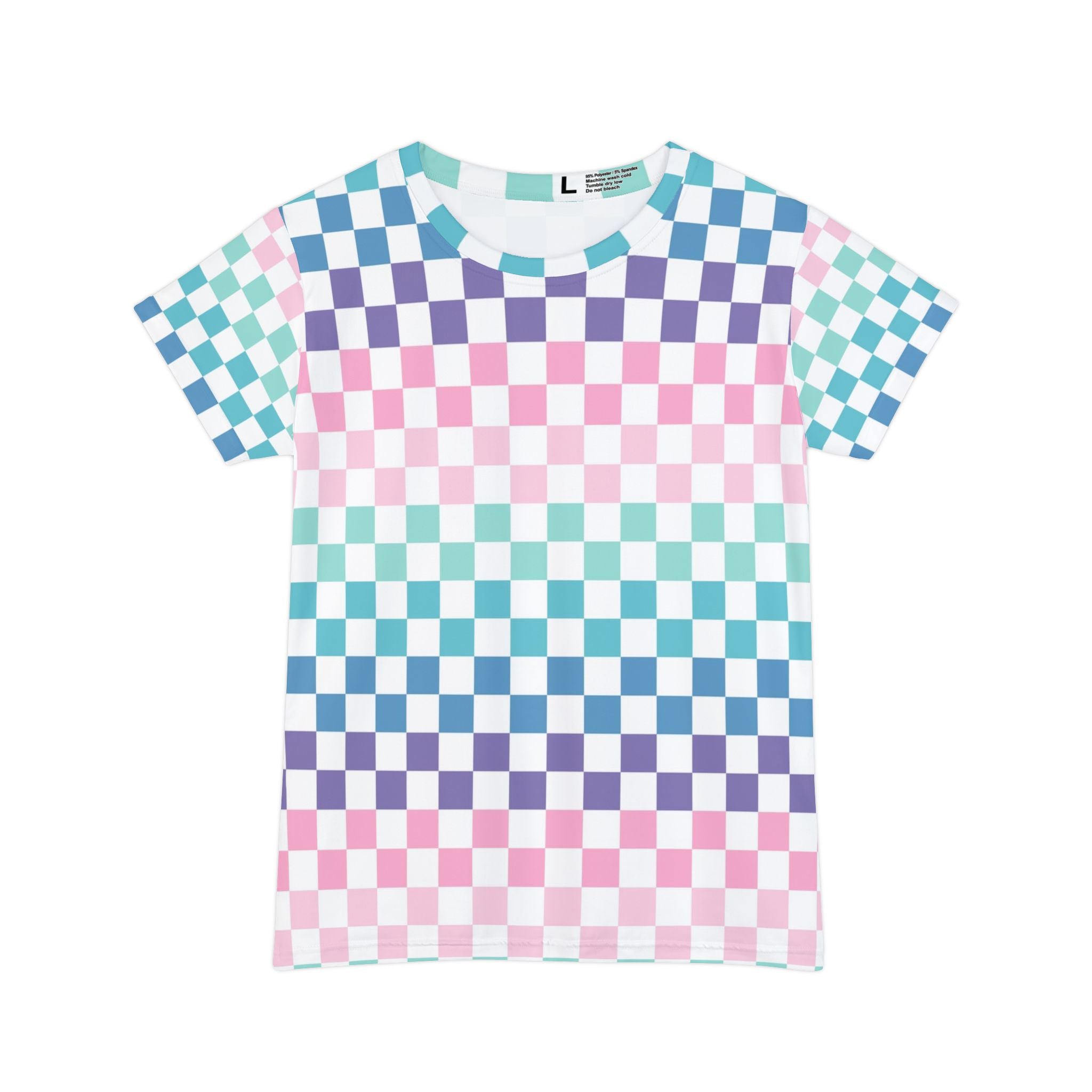 Vaporwave Rainbow  Checkerboard Multi-Color Women's Short Sleeve Shirt (AOP), Artsulli - Art is Long, Life is Short, All Over Prints, Size, XS, , , , , 68352018759769640554